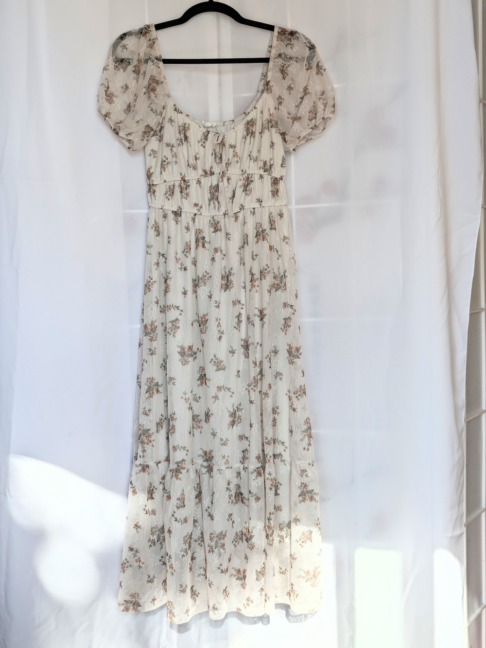 Blu Pepper Cream Maxi Dress with Brown Floral Print